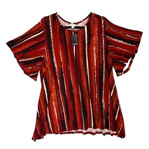 Avenue Striped Flutter Sleeve Ruffle Hem Flowy Tunic Top Size 18/20 Plus NWT